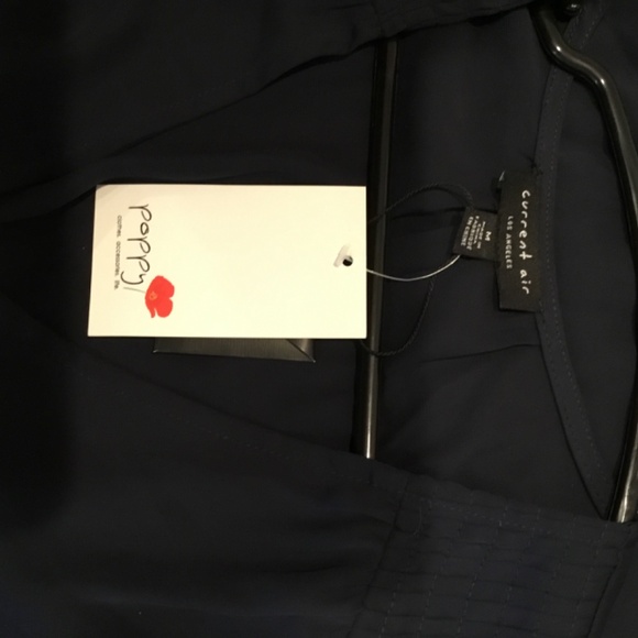 NWT Current Air LA V-Neck Midi Size M Navy Pleated Sleeve - Picture 4 of 4